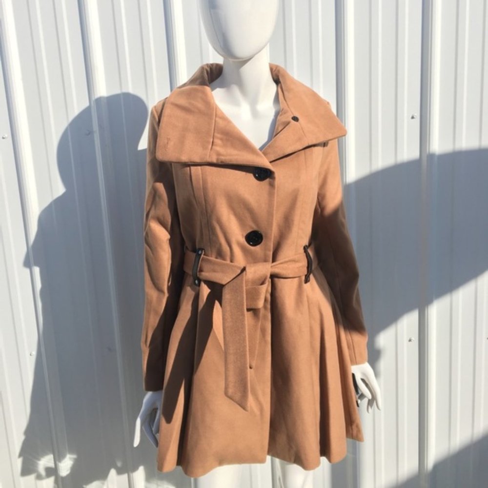 Steve Madden wool drama coat funnel hood ola515bl camel